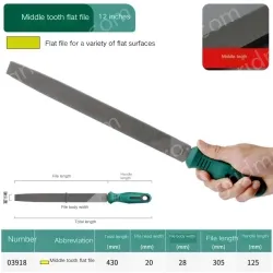 The medium tooth flat file is 12 inches and has a total length of 430mm