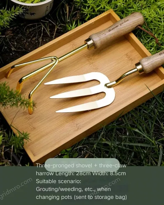 Cocoa tea gold three-claw rake + three-pronged shovel