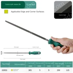 Coarse tooth square file 10 inches, total length 365mm